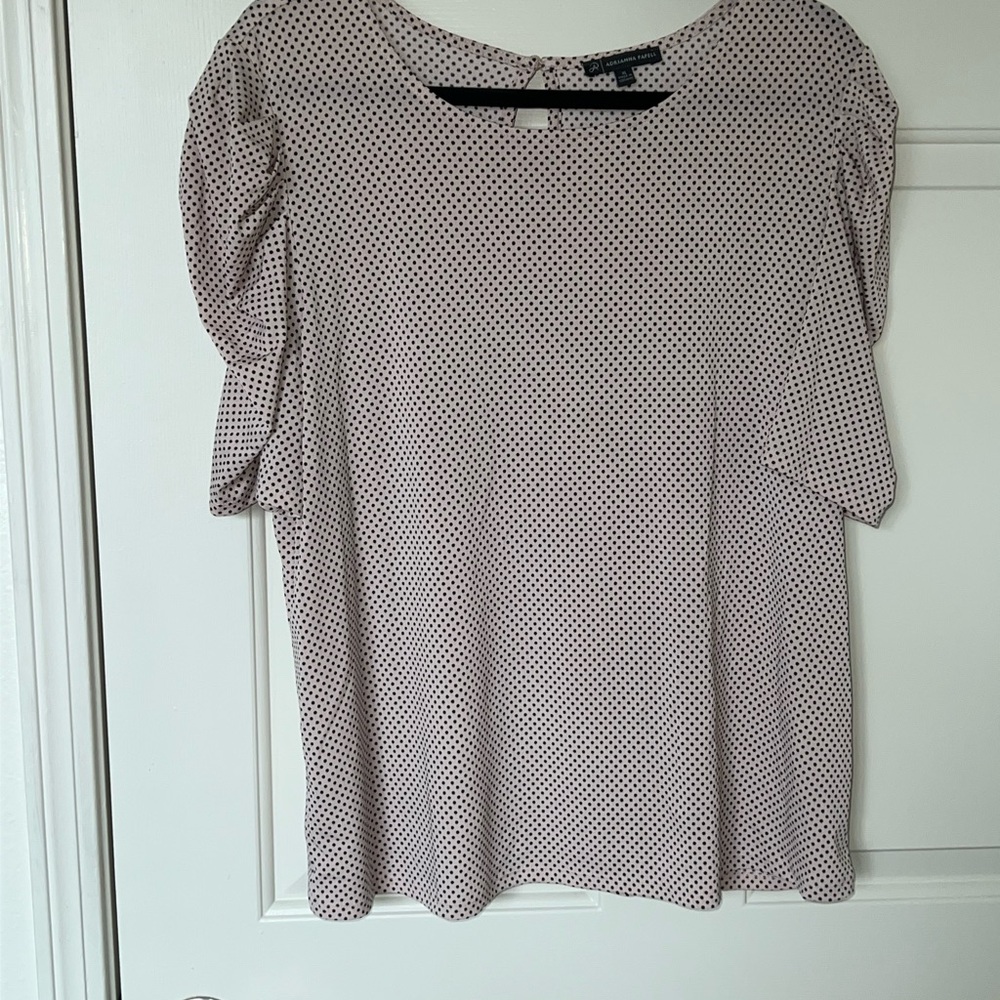 Adrianna Papell Capsule Wardrobe Blouse w/Black Polka Dots Puff Sleeves